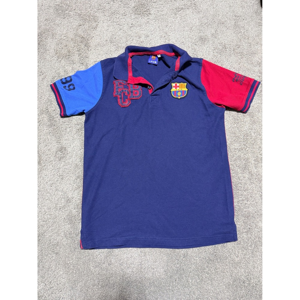 FC Barcelona Mens Polo Shirt Navy Blue Red Colorblock FCB Soccer Size Medium